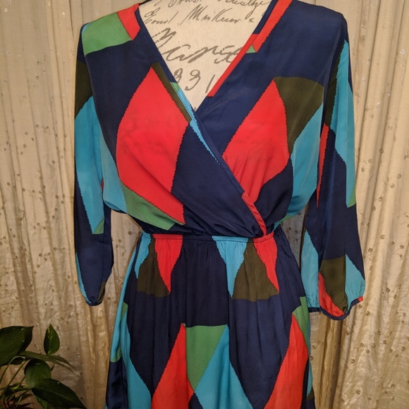 Multicolor Color Mini Wrap Dress - Picture 1 of 4
